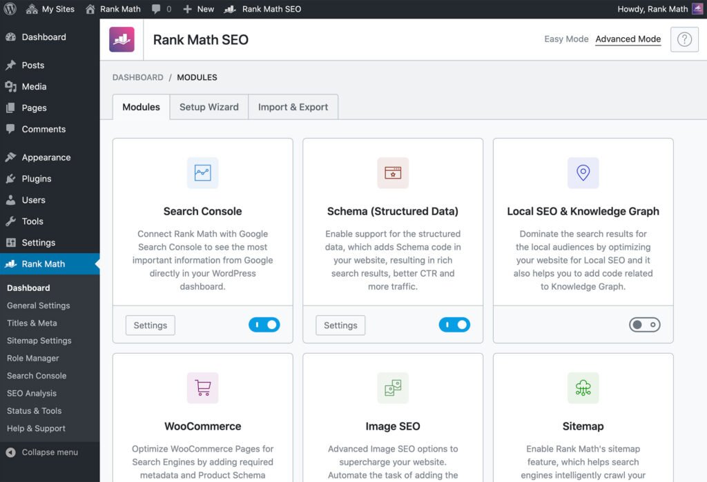 Optimize WordPress SEO settings with Rank Math